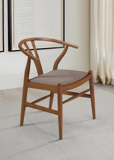 Dinah Danish Y-Shaped Back Wishbone Dining Side Chair Walnut and Brown (Set of 2) by Coaster at Eve Furniture