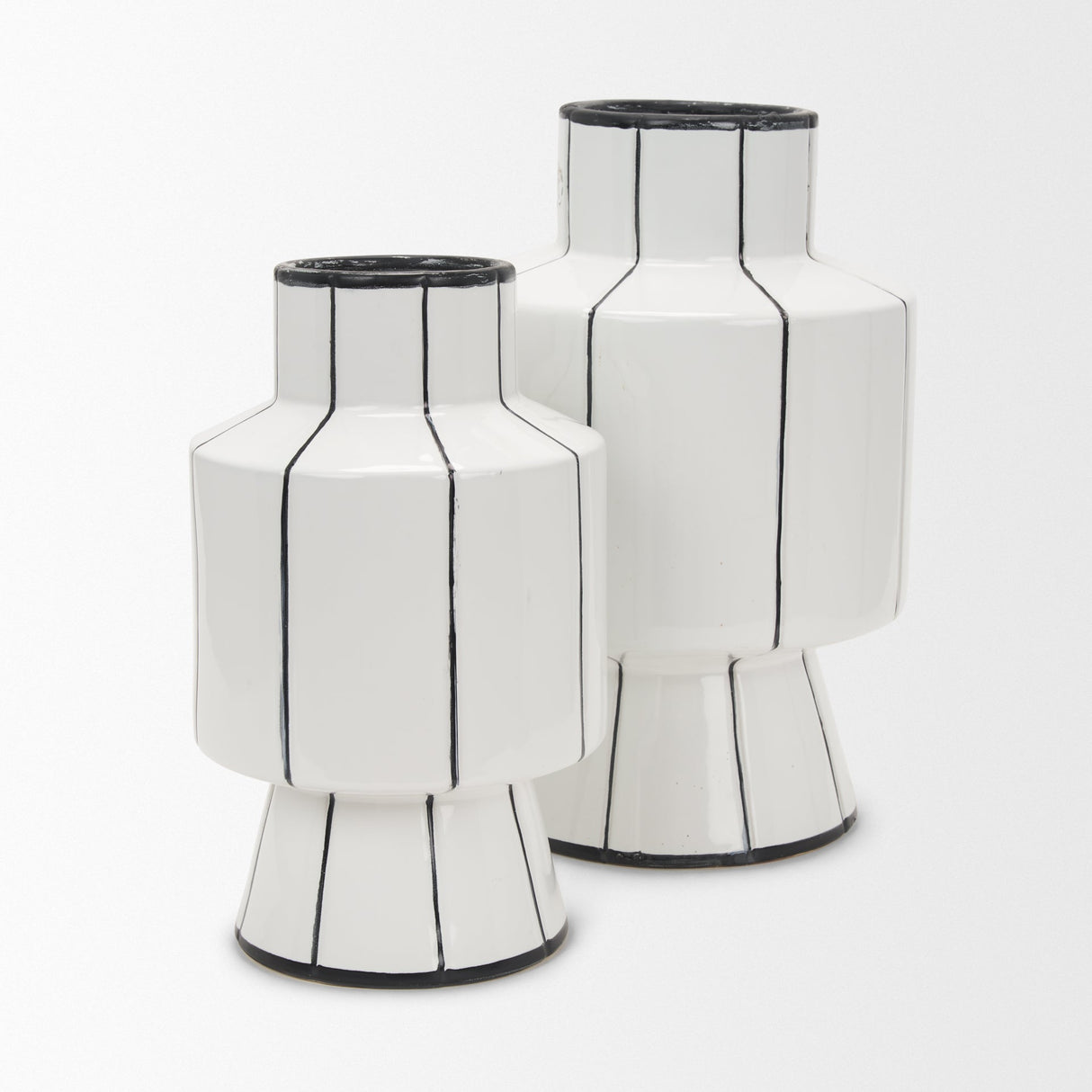 Dinah Large White w/ Black Stripes Ceramic Vase by Mercana at Eve Furniture