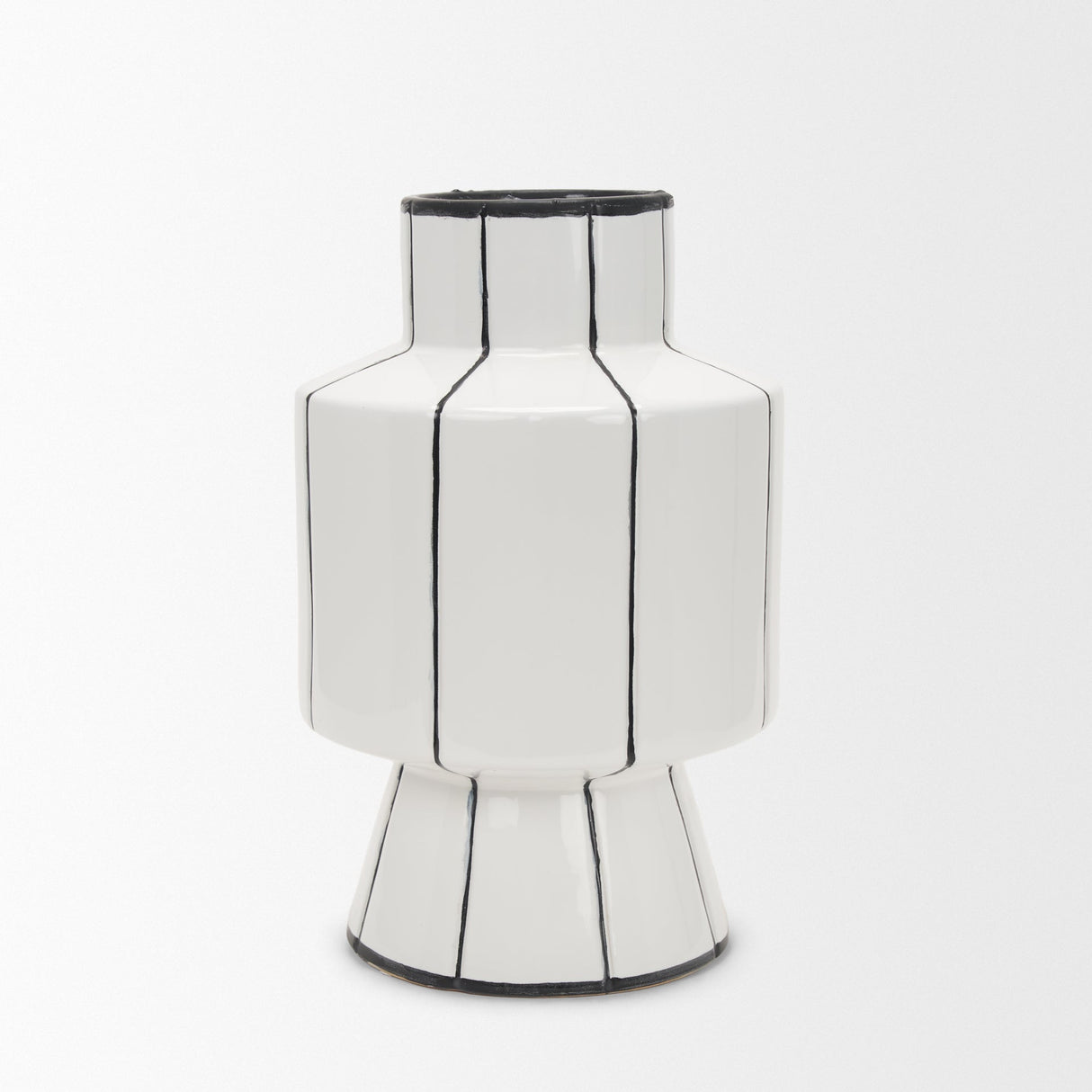 Dinah Large White w/ Black Stripes Ceramic Vase by Mercana at Eve Furniture