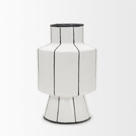 Dinah Large White w/ Black Stripes Ceramic Vase by Mercana at Eve Furniture