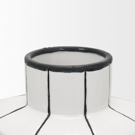 Dinah Large White w/ Black Stripes Ceramic Vase by Mercana at Eve Furniture