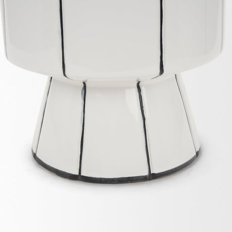 Dinah Large White w/ Black Stripes Ceramic Vase by Mercana at Eve Furniture