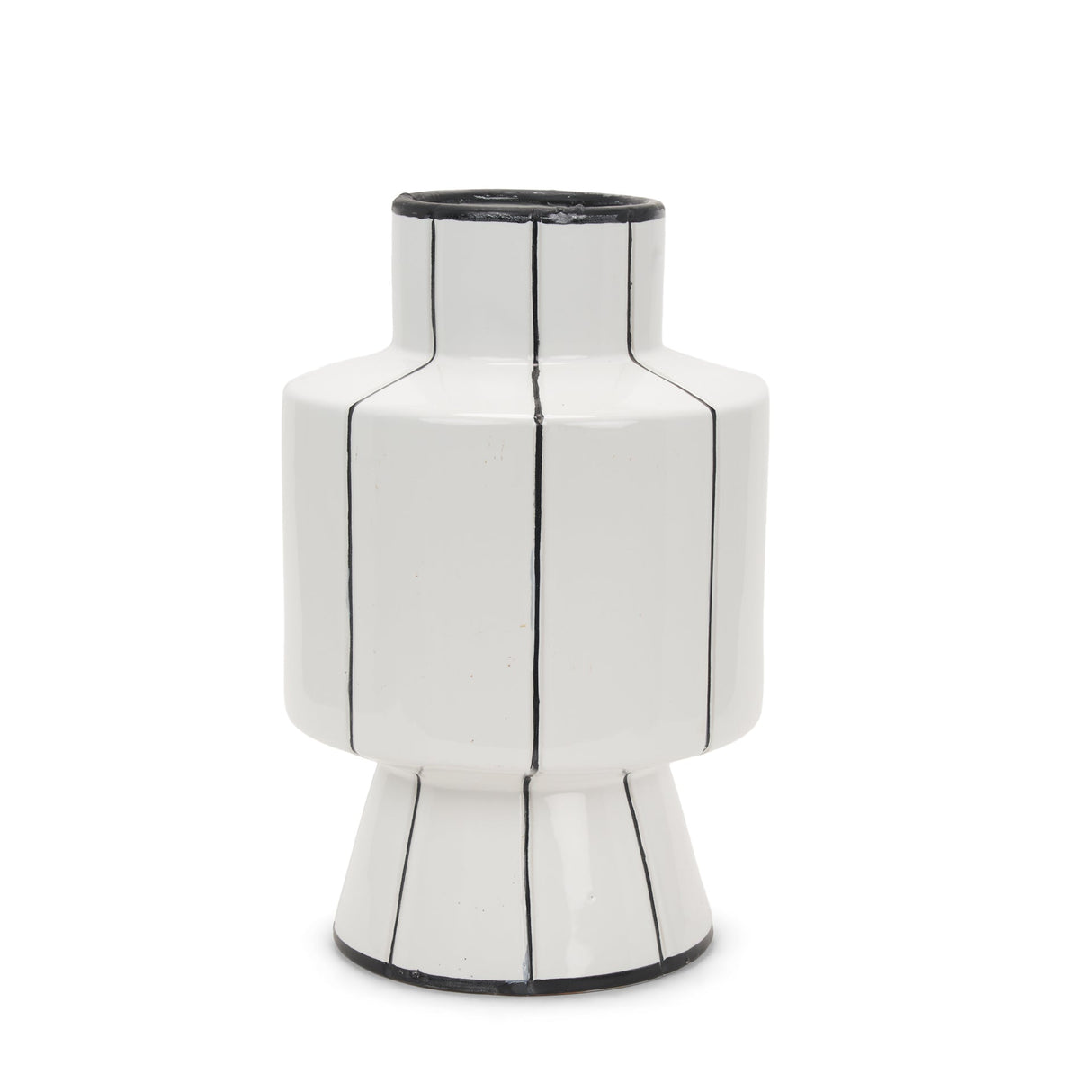 Dinah Large White w/ Black Stripes Ceramic Vase by Mercana at Eve Furniture