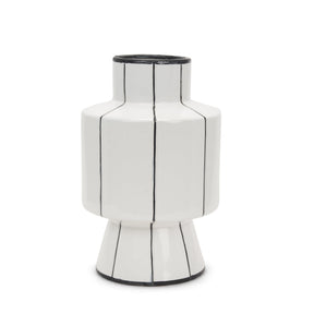 Dinah Large White w/ Black Stripes Ceramic Vase by Mercana at Eve Furniture