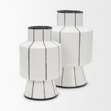 Dinah Small White w/ Black Stripes Ceramic Vase by Mercana at Eve Furniture