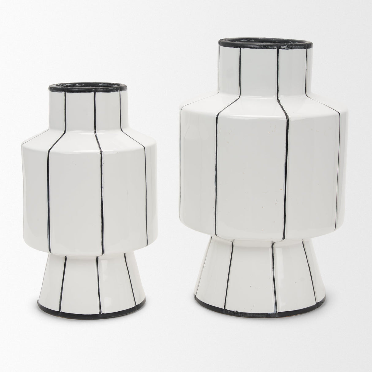 Dinah Small White w/ Black Stripes Ceramic Vase by Mercana at Eve Furniture