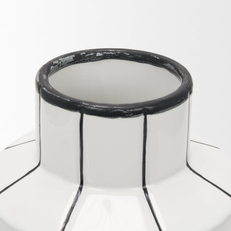 Dinah Small White w/ Black Stripes Ceramic Vase by Mercana at Eve Furniture
