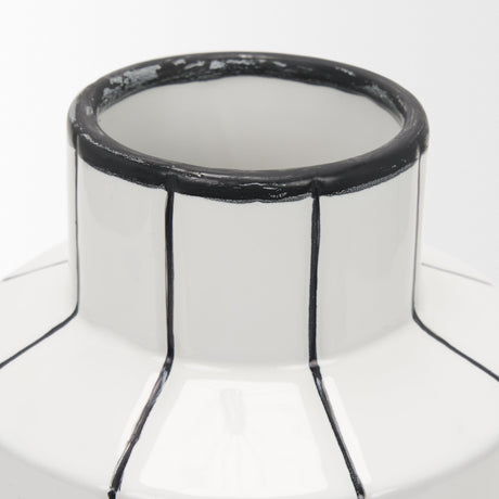 Dinah Small White w/ Black Stripes Ceramic Vase by Mercana at Eve Furniture