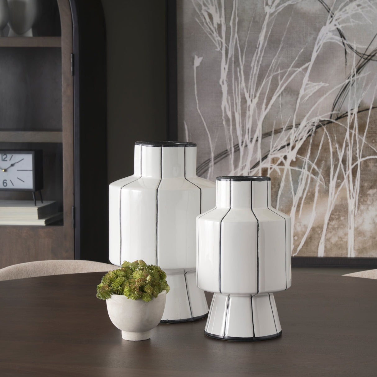 Dinah Small White w/ Black Stripes Ceramic Vase by Mercana at Eve Furniture