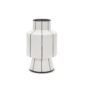 Dinah Small White w/ Black Stripes Ceramic Vase by Mercana at Eve Furniture