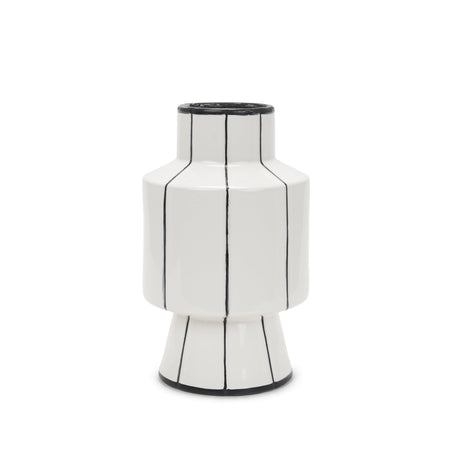 Dinah Small White w/ Black Stripes Ceramic Vase by Mercana at Eve Furniture