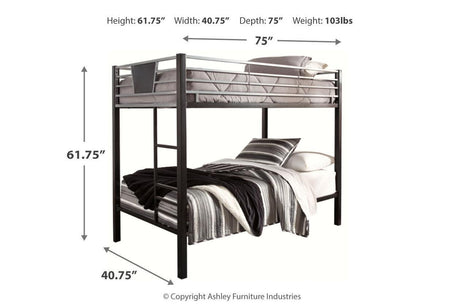 Dinsmore Black/Gray Twin over Twin Bunk Bed with Ladder by Ashley at Eve Furniture