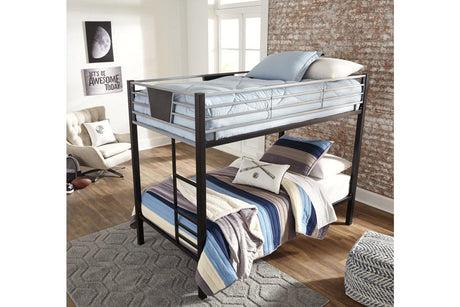 Dinsmore Black/Gray Twin over Twin Bunk Bed with Ladder by Ashley at Eve Furniture