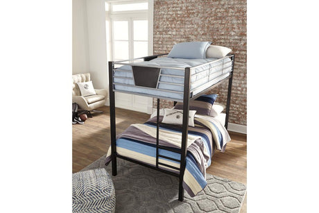 Dinsmore Black/Gray Twin over Twin Bunk Bed with Ladder by Ashley at Eve Furniture