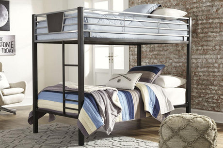 Dinsmore Black/Gray Twin over Twin Bunk Bed with Ladder by Ashley at Eve Furniture