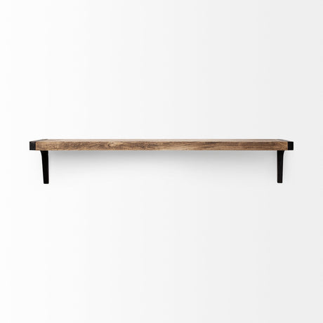 Dion I Brown Wood W/Black Metal Wall Shelf by Mercana at Eve Furniture