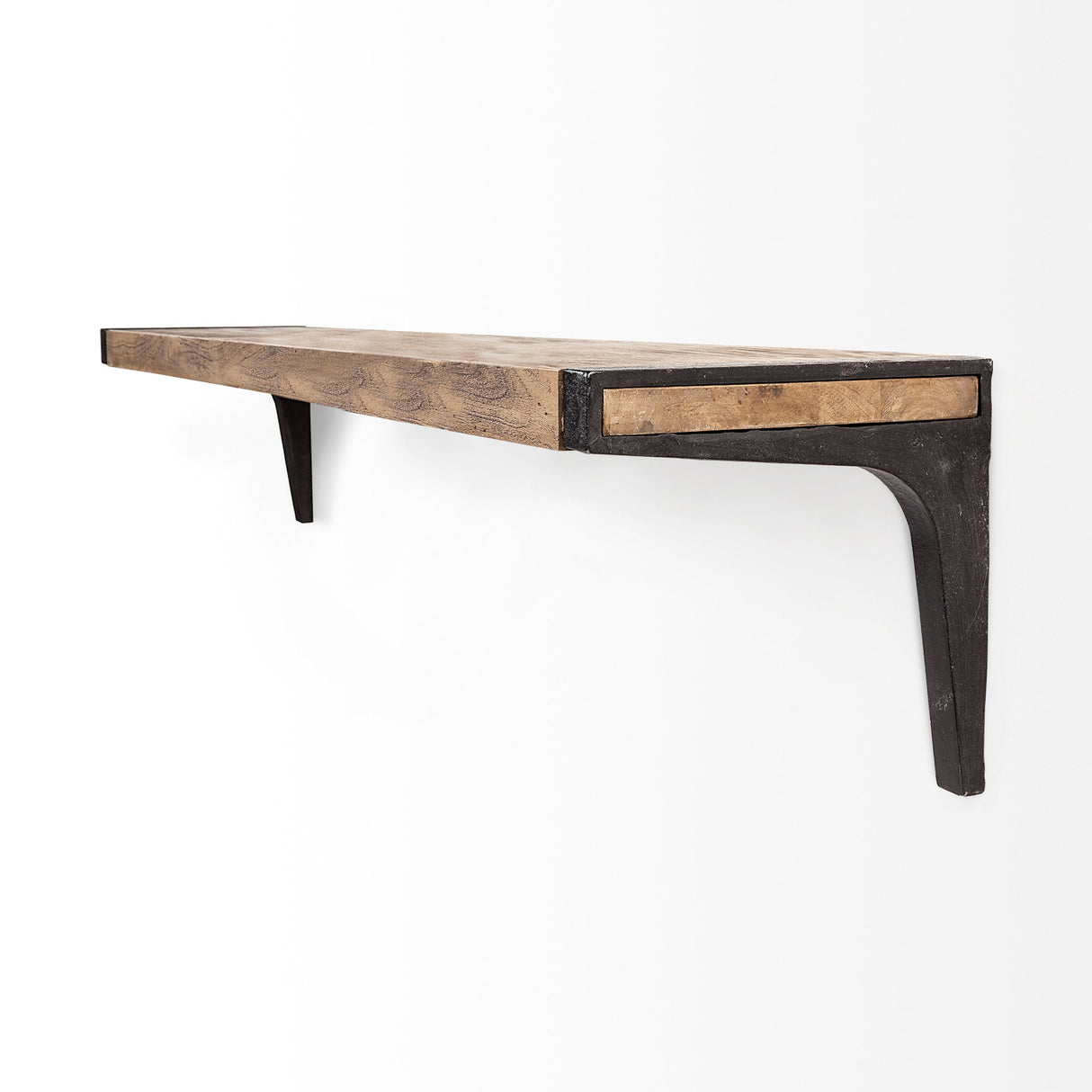 Dion I Brown Wood W/Black Metal Wall Shelf by Mercana at Eve Furniture
