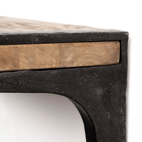 Dion I Brown Wood W/Black Metal Wall Shelf by Mercana at Eve Furniture
