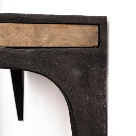 Dion I Brown Wood W/Black Metal Wall Shelf by Mercana at Eve Furniture