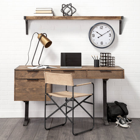 Dion I Brown Wood W/Black Metal Wall Shelf by Mercana at Eve Furniture