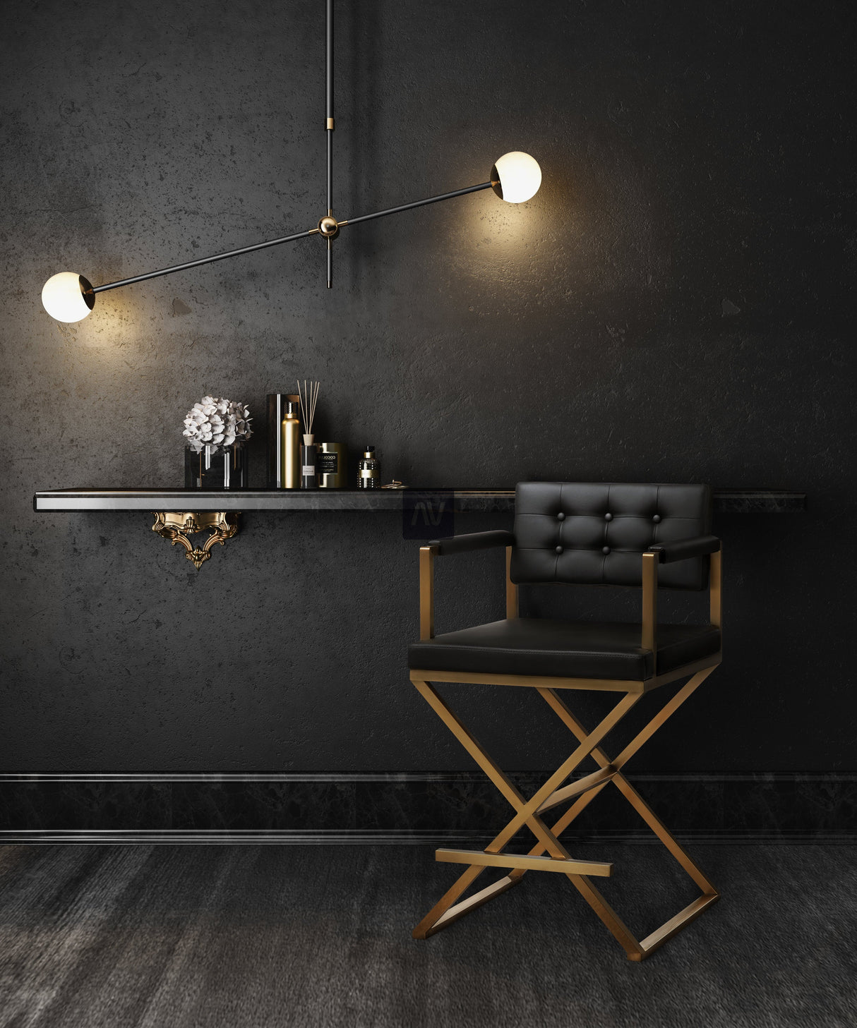 Director Performance Vegan Leather Stool with Gold Base by TOV Furniture at Eve Furniture