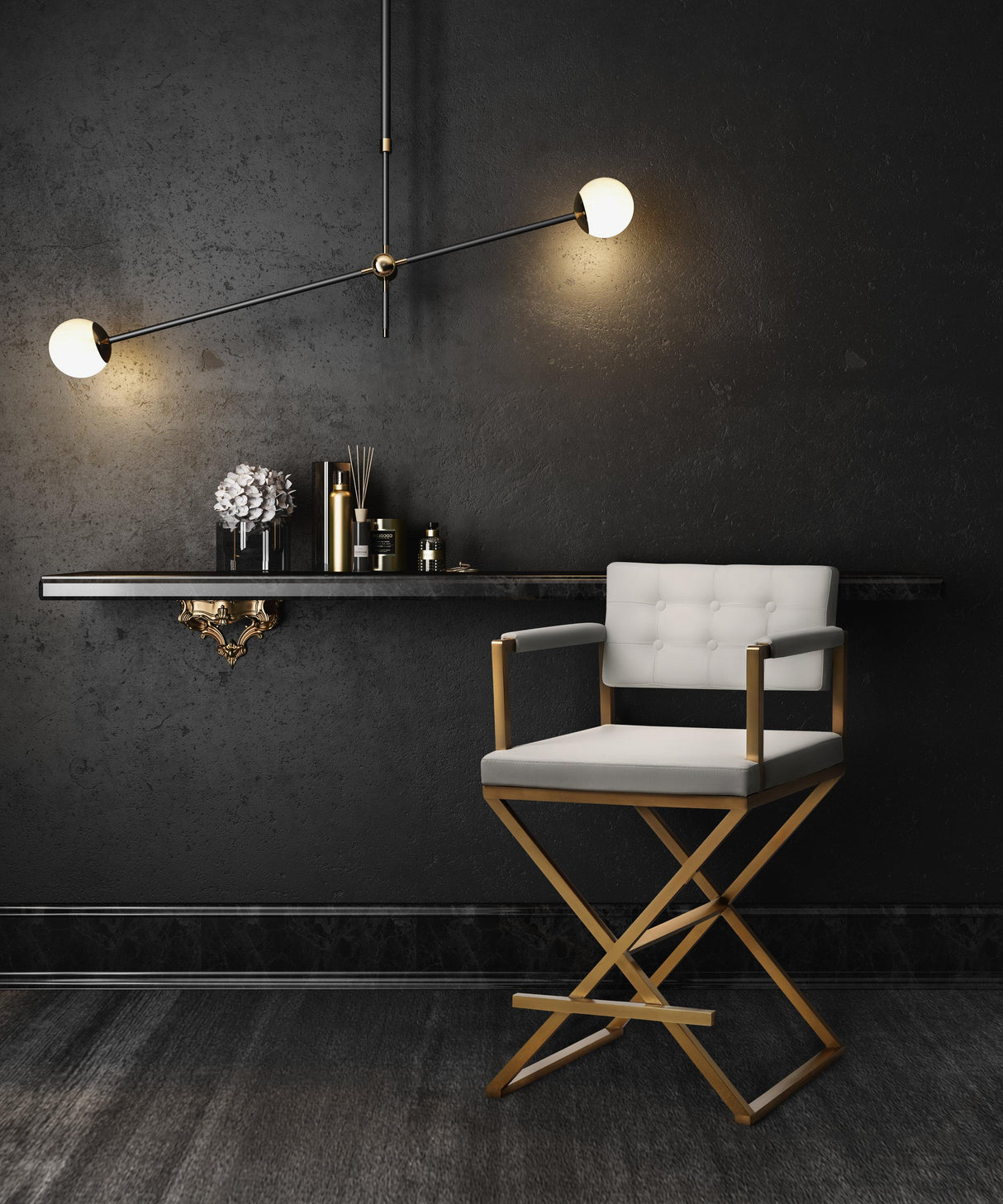 Director Performance Vegan Leather Stool with Gold Base by TOV Furniture at Eve Furniture