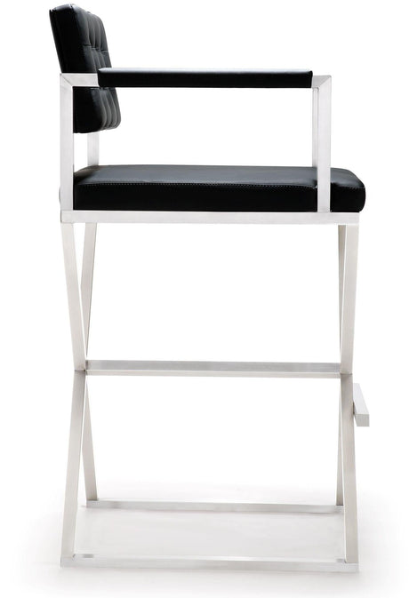 Director Performance Vegan Leather Stool with Silver Base by TOV Furniture at Eve Furniture