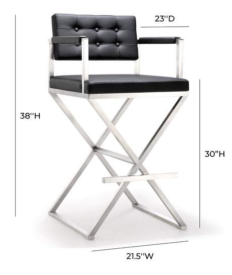 Director Performance Vegan Leather Stool with Silver Base by TOV Furniture at Eve Furniture