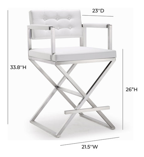 Director Performance Vegan Leather Stool with Silver Base by TOV Furniture at Eve Furniture