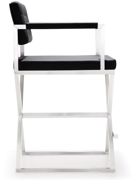Director Performance Vegan Leather Stool with Silver Base by TOV Furniture at Eve Furniture