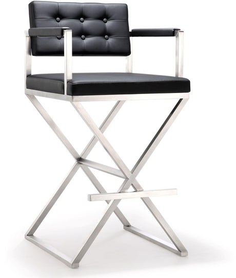 Director Performance Vegan Leather Stool with Silver Base by TOV Furniture at Eve Furniture