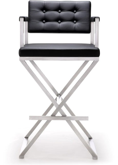 Director Performance Vegan Leather Stool with Silver Base by TOV Furniture at Eve Furniture