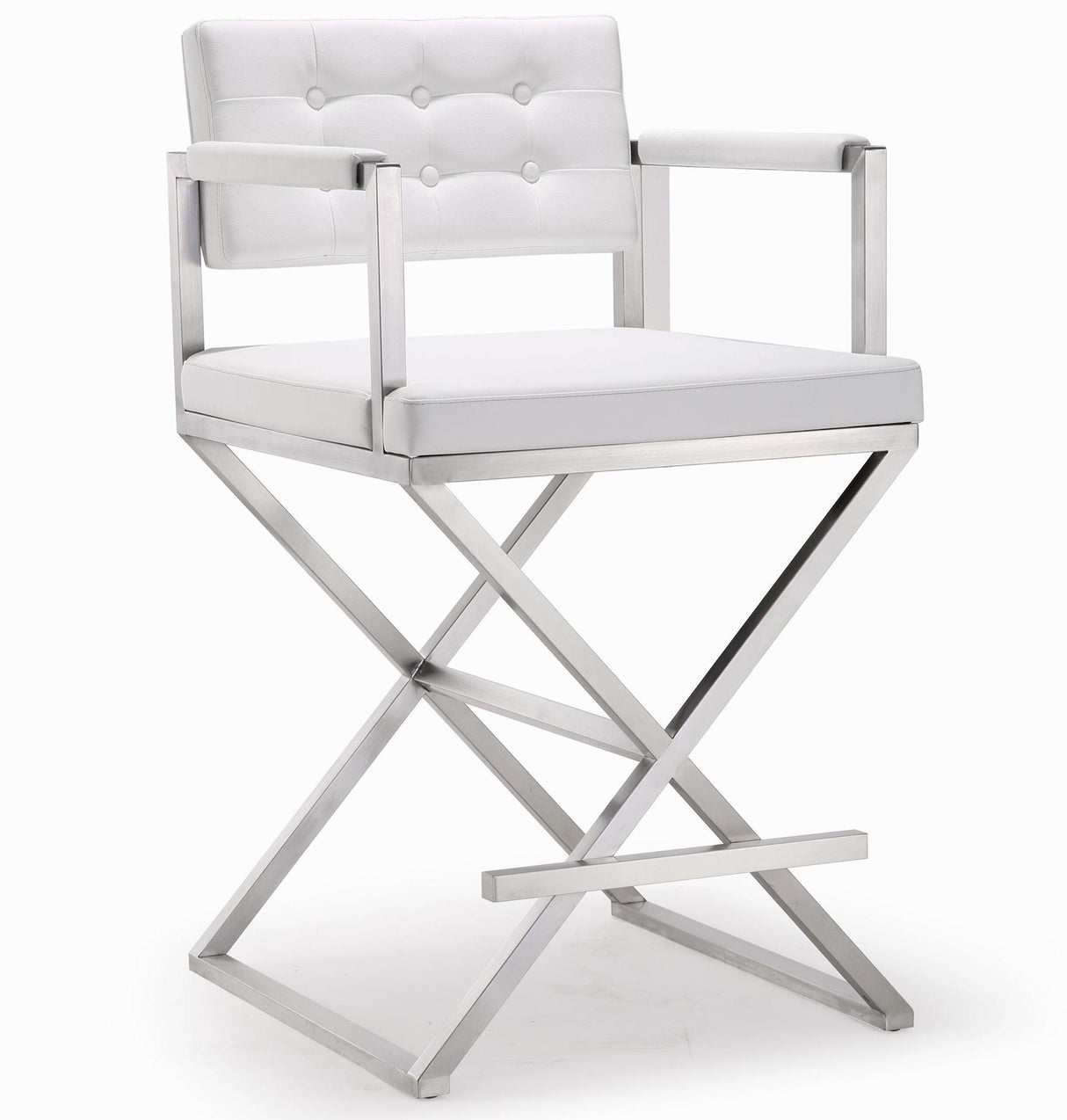 Director Performance Vegan Leather Stool with Silver Base by TOV Furniture at Eve Furniture