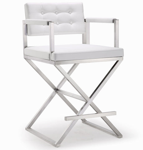 Director Performance Vegan Leather Stool with Silver Base by TOV Furniture at Eve Furniture
