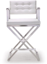 Director Performance Vegan Leather Stool with Silver Base by TOV Furniture at Eve Furniture