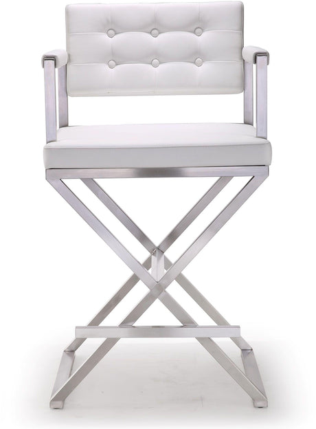 Director Performance Vegan Leather Stool with Silver Base by TOV Furniture at Eve Furniture