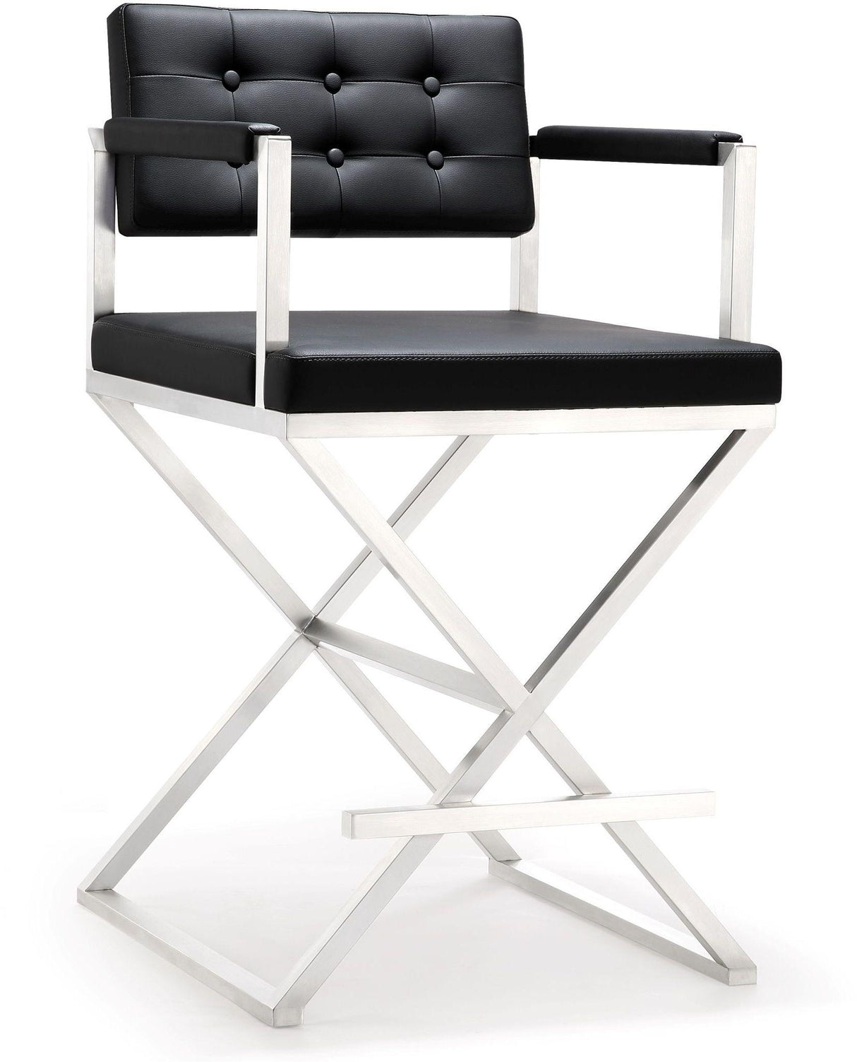 Director Performance Vegan Leather Stool with Silver Base by TOV Furniture at Eve Furniture