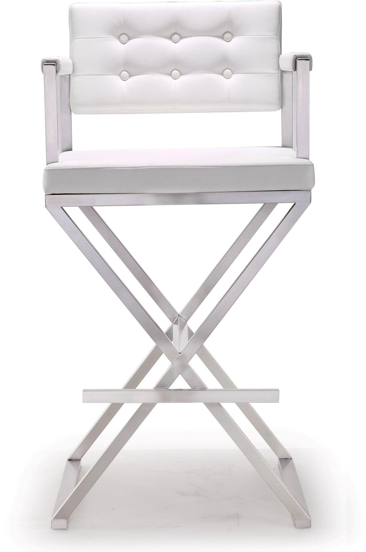 Director Performance Vegan Leather Stool with Silver Base by TOV Furniture at Eve Furniture