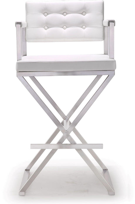 Director Performance Vegan Leather Stool with Silver Base by TOV Furniture at Eve Furniture
