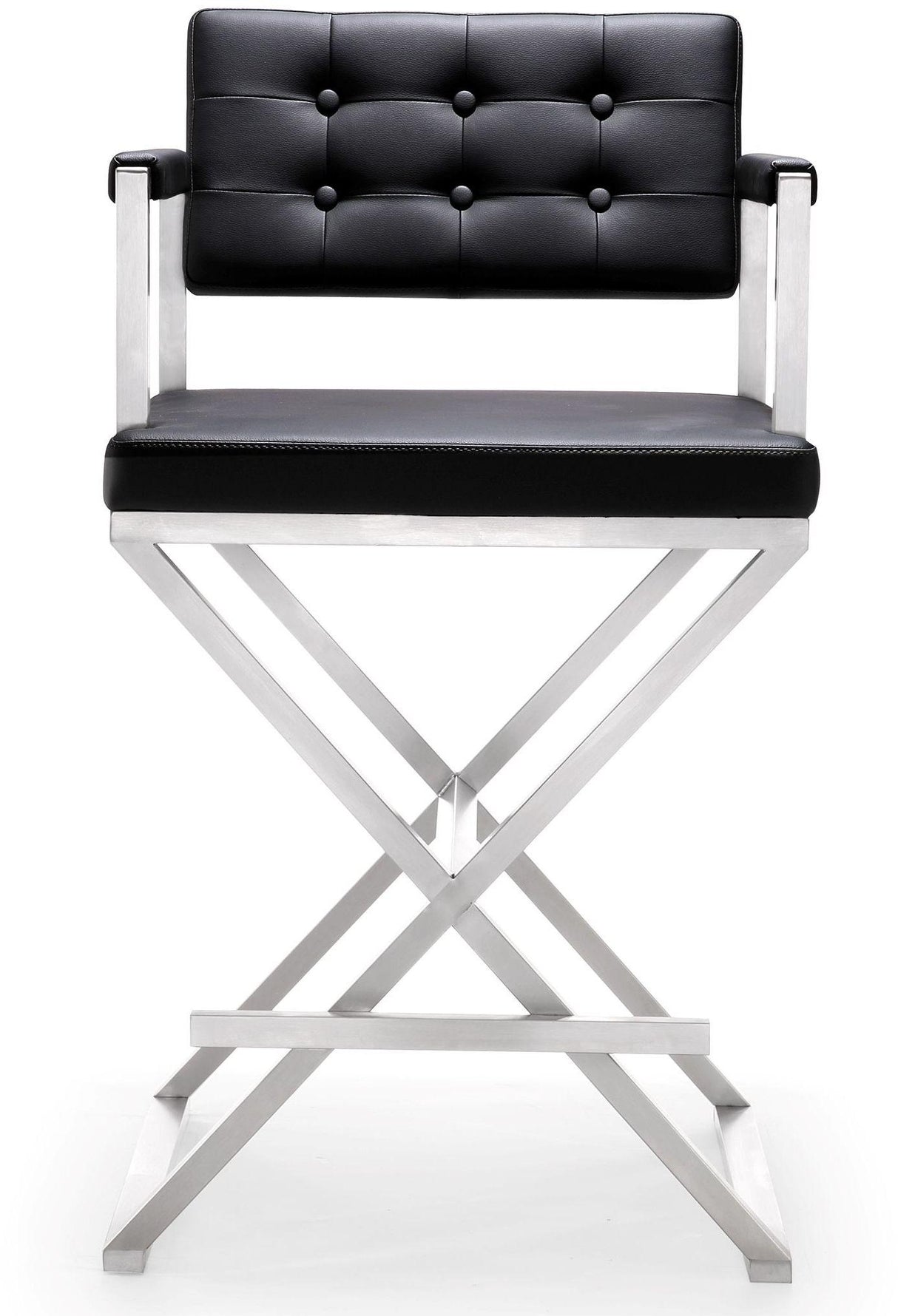 Director Performance Vegan Leather Stool with Silver Base by TOV Furniture at Eve Furniture