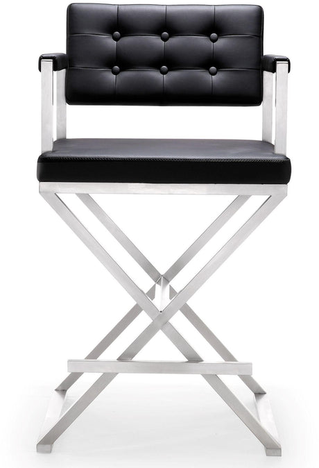 Director Performance Vegan Leather Stool with Silver Base by TOV Furniture at Eve Furniture
