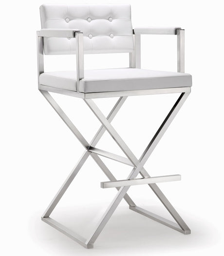 Director Performance Vegan Leather Stool with Silver Base by TOV Furniture at Eve Furniture