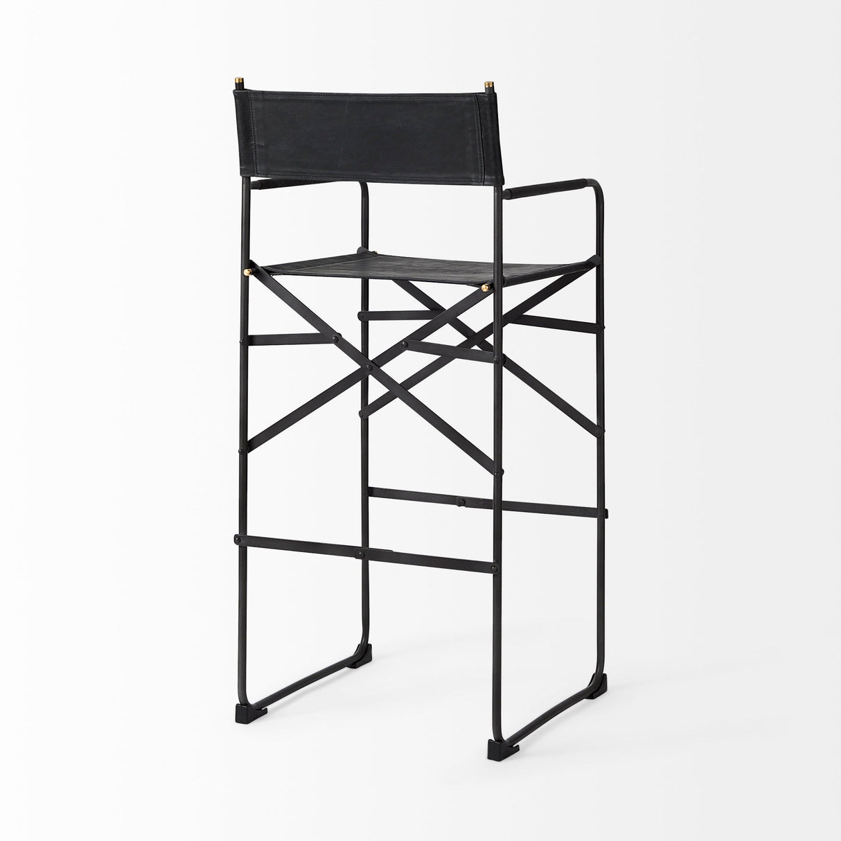 Direttore 19.3L x 19.3W x 44.1H Black Leather Seat W/Black Iron Frame Bar Stool by Mercana at Eve Furniture