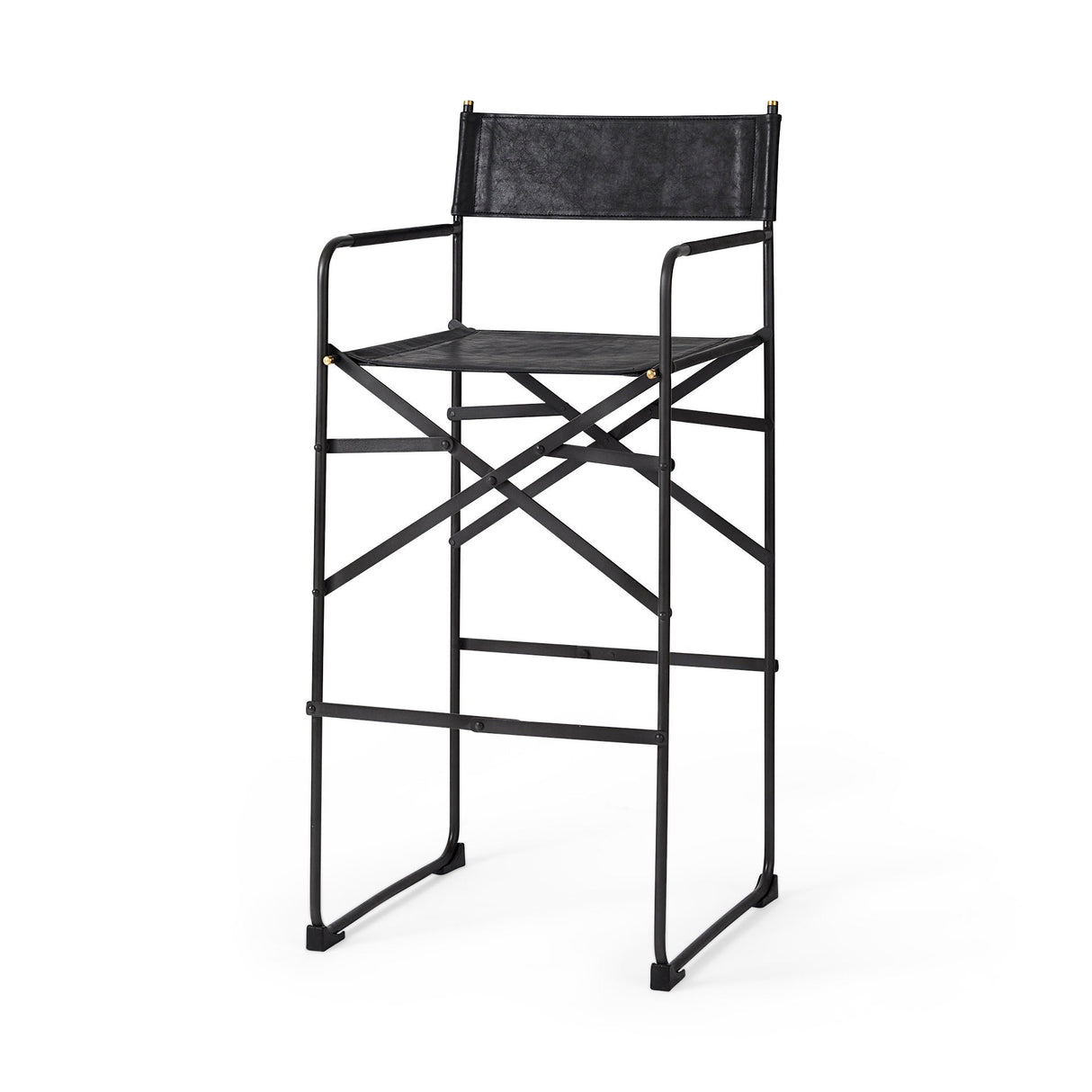 Direttore 19.3L x 19.3W x 44.1H Black Leather Seat W/Black Iron Frame Bar Stool by Mercana at Eve Furniture