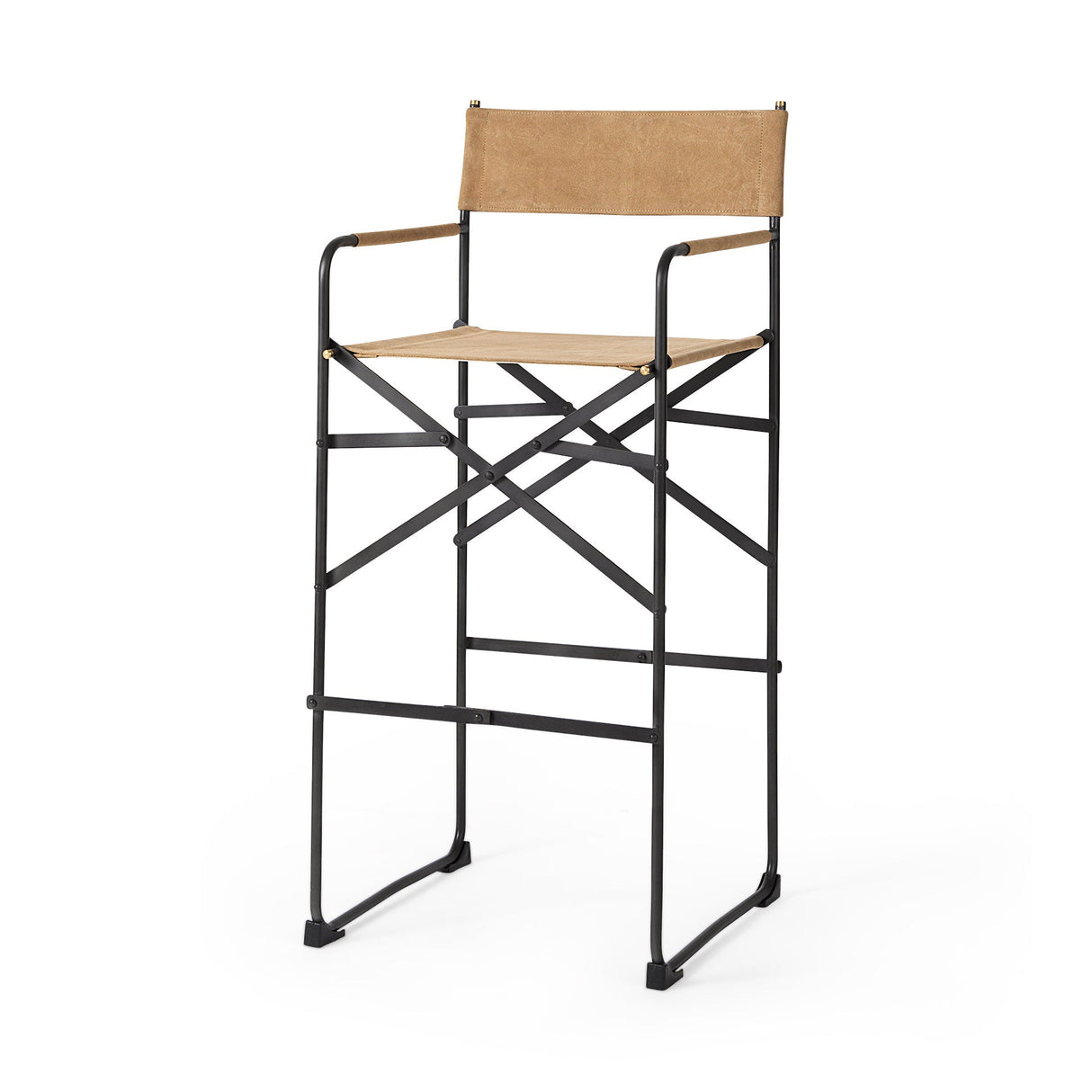 Direttore 19.3L x 19.3W x 44.1H Brown Leather Seat W/Black Iron Frame Bar Stool by Mercana at Eve Furniture