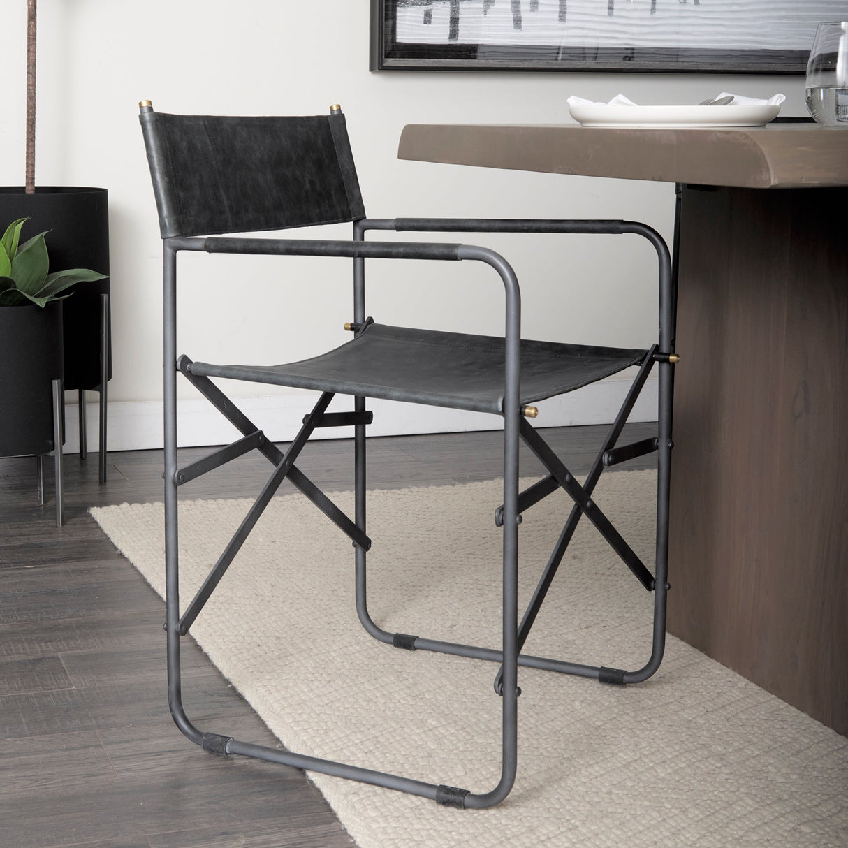 Direttore Black Iron Frame Black Leather Dining Chair by Mercana at Eve Furniture