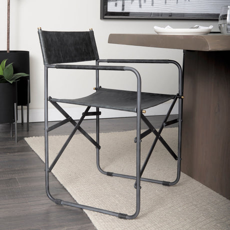 Direttore Black Iron Frame Black Leather Dining Chair by Mercana at Eve Furniture