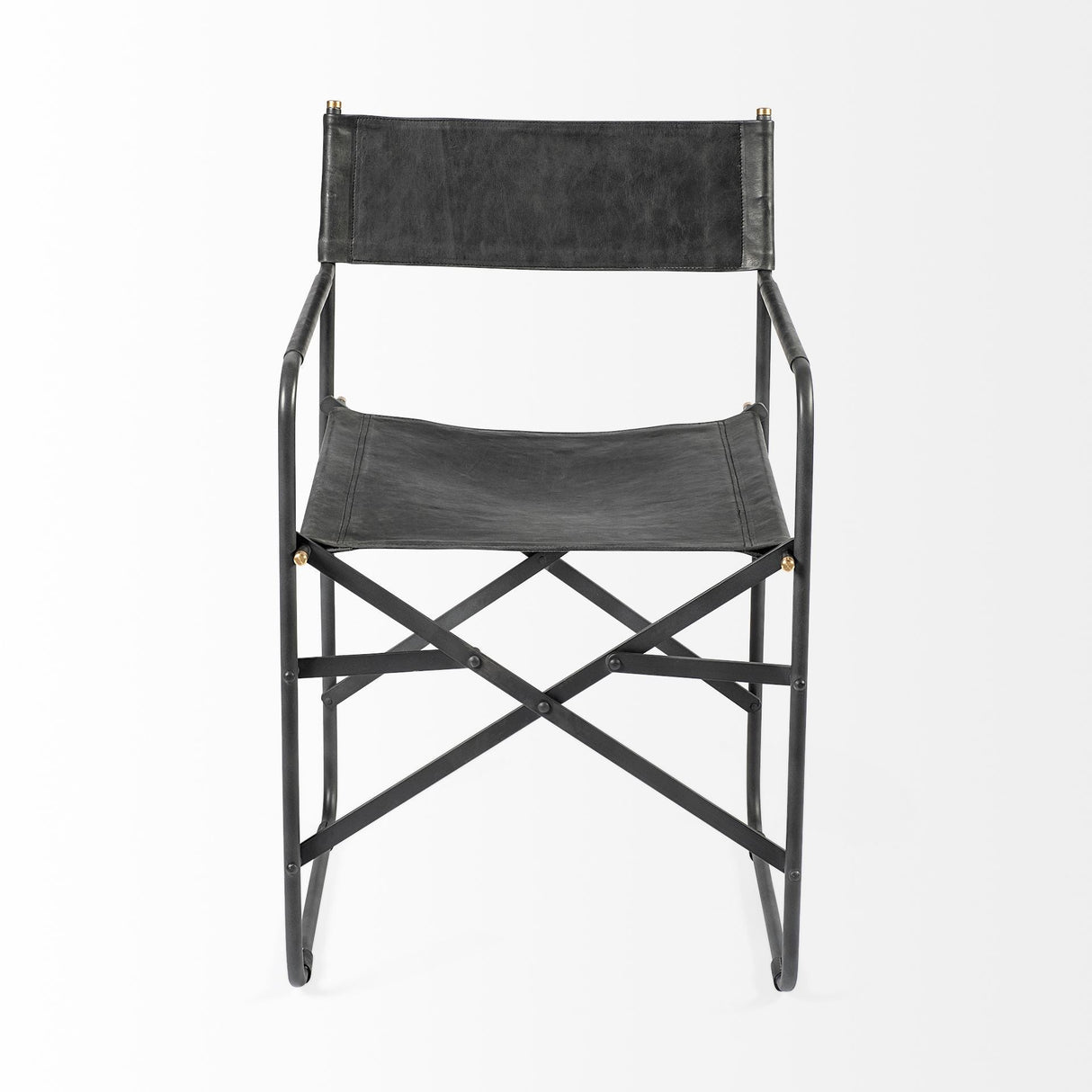 Direttore Black Iron Frame Black Leather Dining Chair by Mercana at Eve Furniture