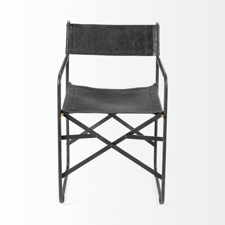 Direttore Black Iron Frame Black Leather Dining Chair by Mercana at Eve Furniture
