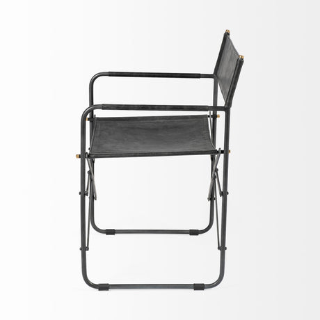 Direttore Black Iron Frame Black Leather Dining Chair by Mercana at Eve Furniture